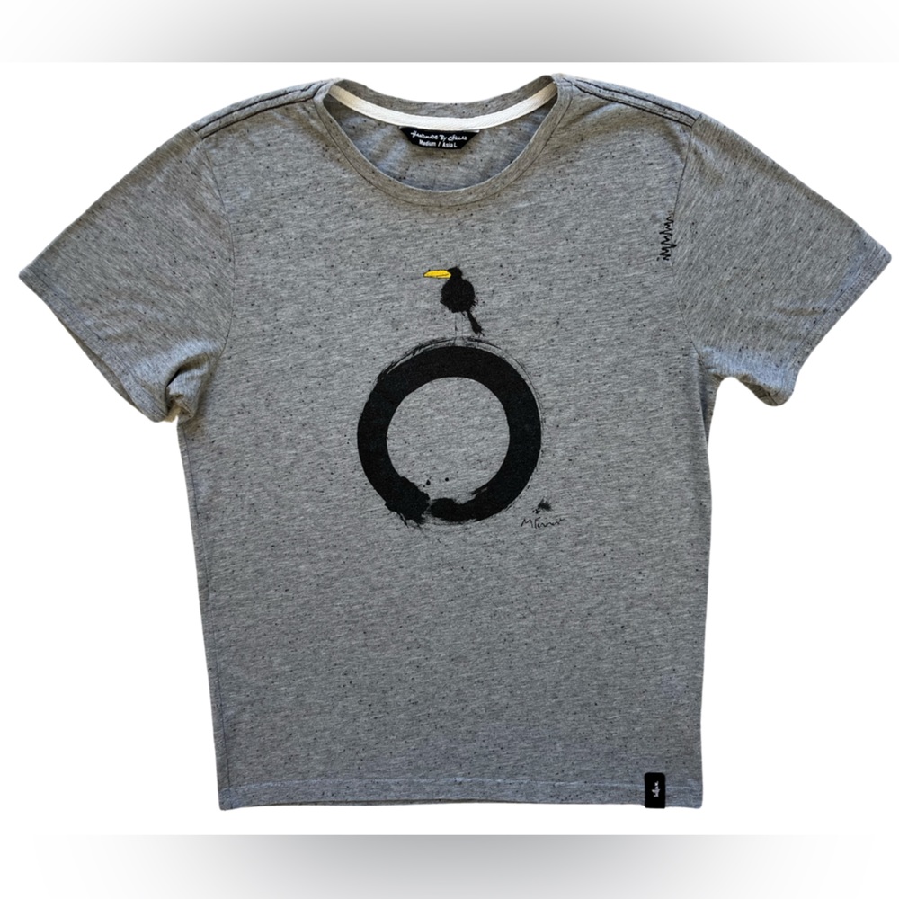 Mens Chillaz Hirschkrah Zen Blsck Bird Graphic Print Gray Herringbone Shirt LRG